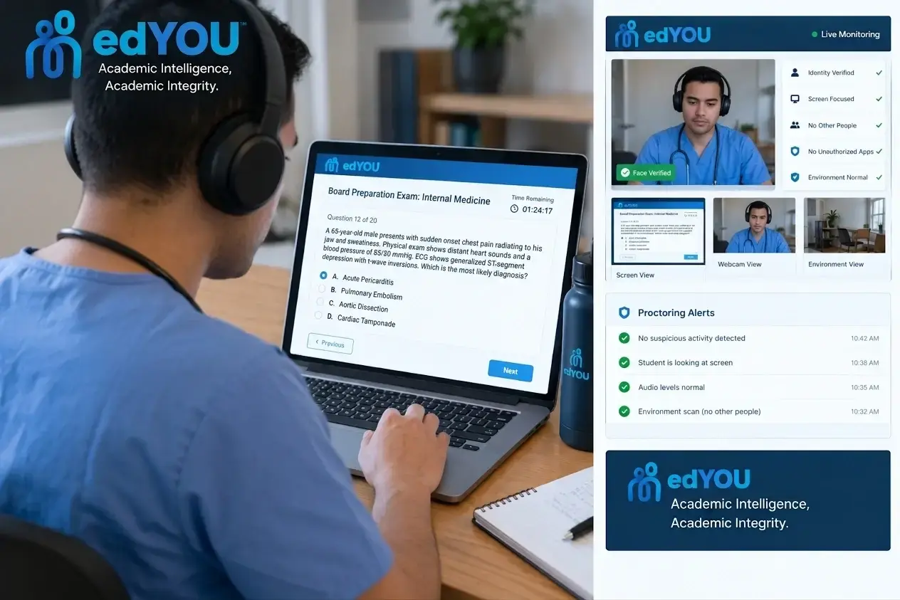 A resident taking a proctored exam in edYOU